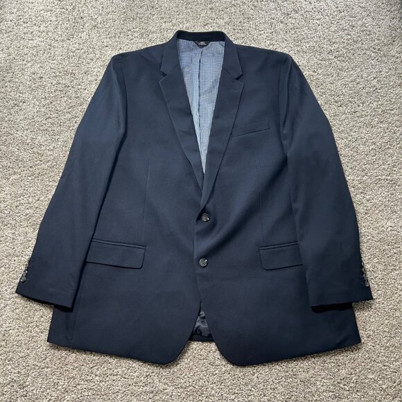 Haggar In Motion Tailored Fit Navy Blazer Mens Size 52L Polyester Blend - Picture 11 of 11